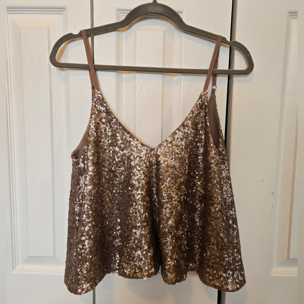 Tobi Glittering Bronze Sequin Cami